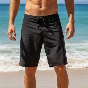 Maui Rippers Board Shorts Mens 36 Black Polyester Spandex Stretch Surf Trunks